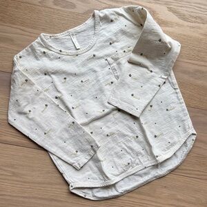 100% Cotton - Cream Long Sleeve Kids Shirt with Pocket - Size 4-5Y